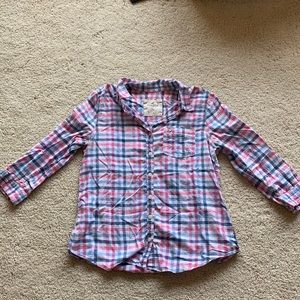 Blue, pink, and white plaid button down Hollister lightweight long sleeve